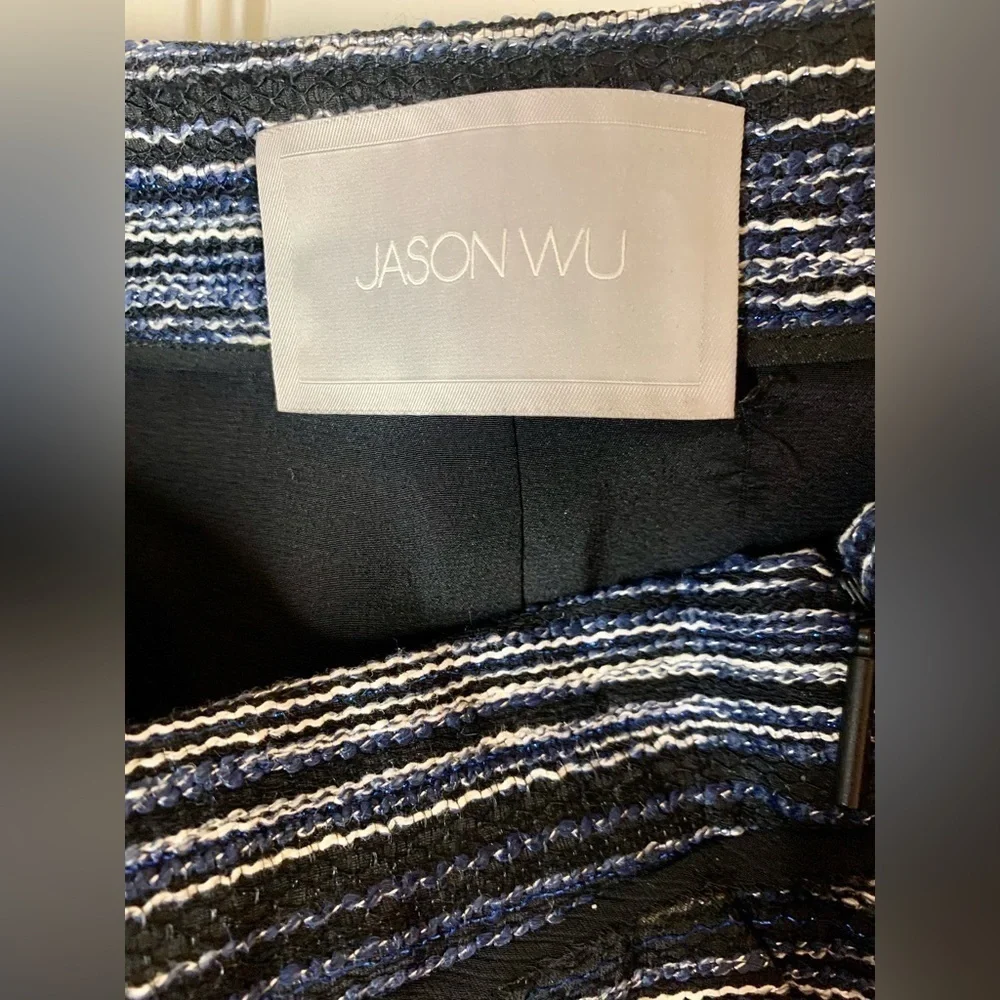Jason Wu Women’s Printed Mini Skirt with Silk Lining Blue Black & White Size 6